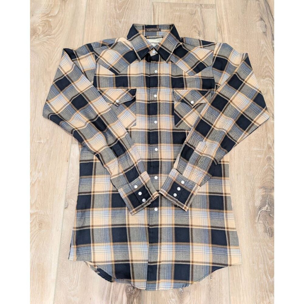 Vintage Campus Rugged Pearl Snap Flannel Shirt Men’s Small Plaid Western